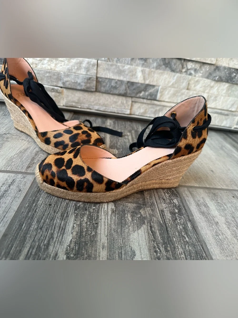 NEW J Crew Hutton Leopard Ankle wrap espadrille wedges Size 7